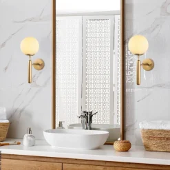 Opviq Wandleuchte gold Glas Metall B/H/L: ca. 20x40x15 cm E14 1 Brennstellen