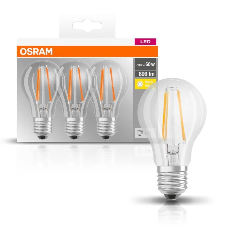 OSRAM LED-Leuchtmittel Filamentlampe BASE Classic A AC32394 3er Pack E27