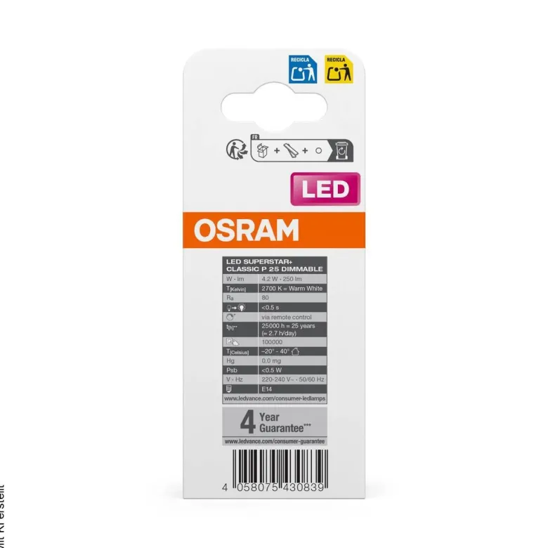 OSRAM LED-Leuchtmittel Tropfen RGBW mit Fernbedienung AC45048 E14
