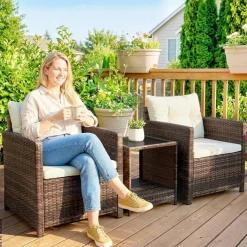 Outsunny Balkonmöbel-Set braun Polyester B/H/L: ca. 62x75x65 cm