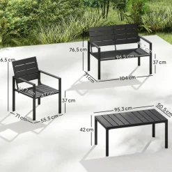 Outsunny Balkonmöbel-Set schwarz Kunststoff B/H/L: ca. 71x76,5x104 cm