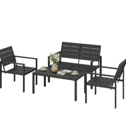 Outsunny Balkonmöbel-Set schwarz Kunststoff B/H/L: ca. 71x76,5x104 cm