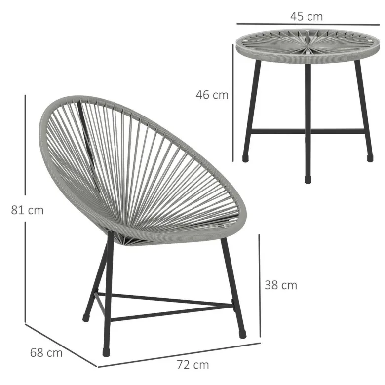 Outsunny Balkonmöbel-Set schwarz Glas B/H/L: ca. 68x81x72 cm