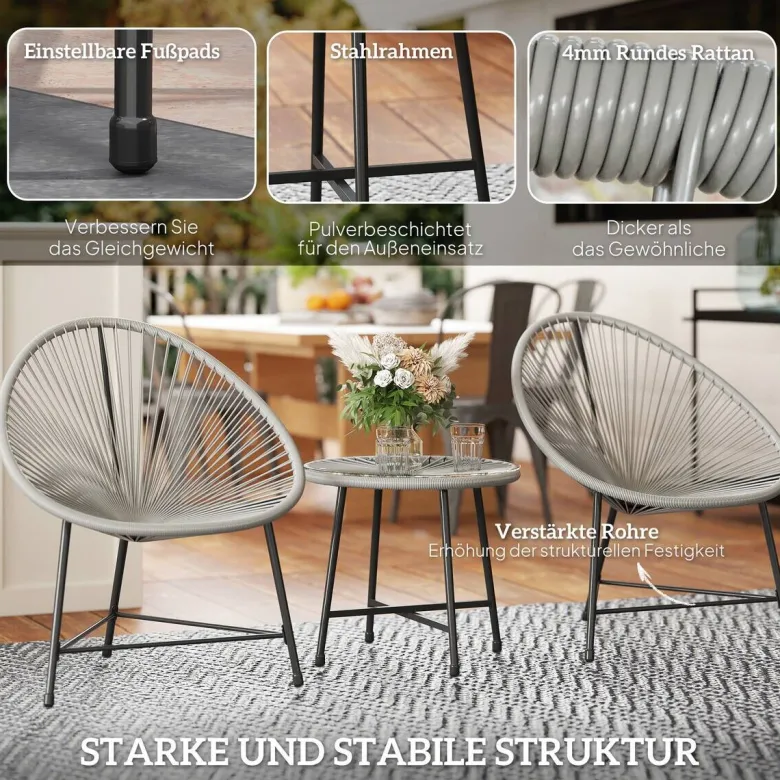 Outsunny Balkonmöbel-Set schwarz Glas B/H/L: ca. 68x81x72 cm