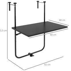 Outsunny Balkontisch schwarz Polypropylen B/H/L: ca. 60x62x85,5 cm