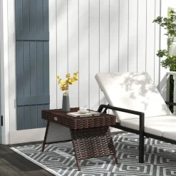 Outsunny Beistelltisch braun Polyrattan B/H/L: ca. 41x60x41 cm