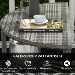 Outsunny Beistelltisch grau Polyrattan B/H/L: ca. 50x100x74 cm
