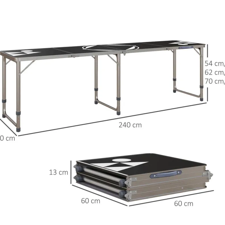 Outsunny Bierpong-Tisch schwarz Aluminium B/H/L: ca. 60x240x70 cm