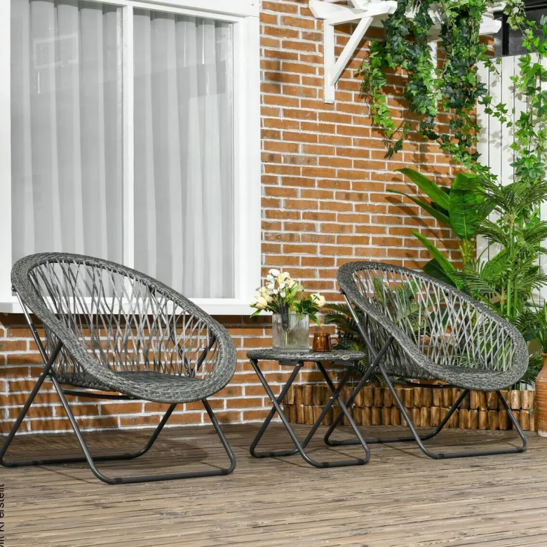 Outsunny Bistro-Set grau Kunststoff B/H/L: ca. 77x78x76 cm