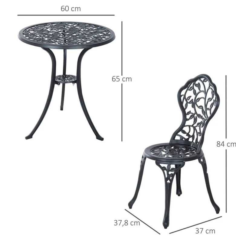 Outsunny Bistroset schwarz Aluminium B/H/L: ca. 60x65x60 cm