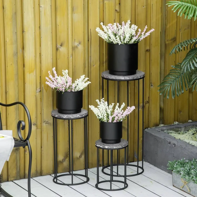 Outsunny Blumenständer schwarz Metall H/D: ca. 70x30 cm