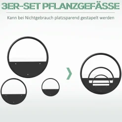 Outsunny Blumentöpfe-Set für die Wand schwarz Stahl B/H/L: ca. 30,5x5x30,5 cm