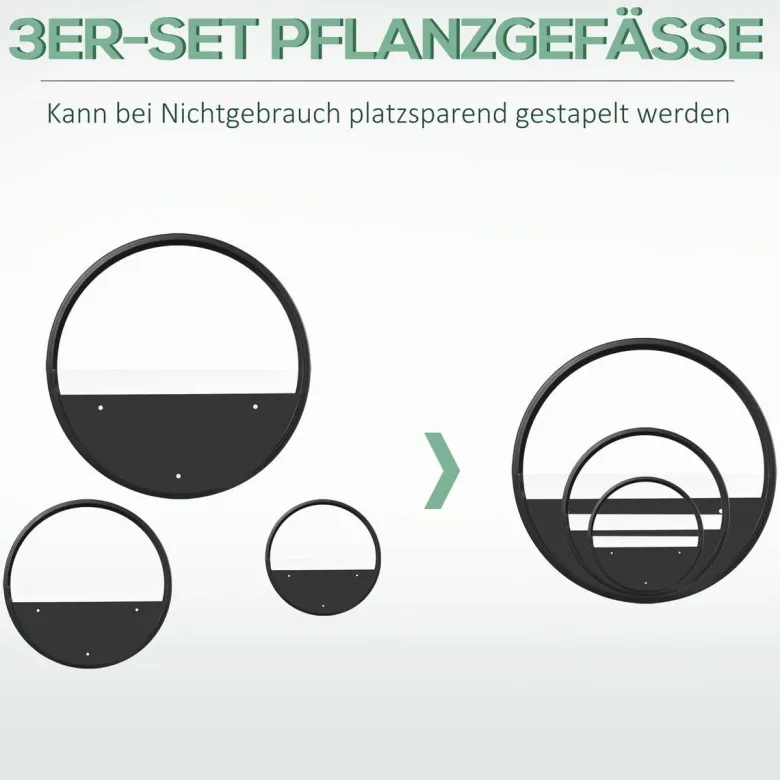 Outsunny Blumentöpfe-Set für die Wand schwarz Stahl B/H/L: ca. 30,5x5x30,5 cm