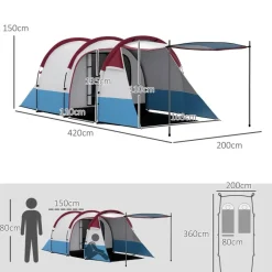 Outsunny Campingzelt rot Glas B/H/L: ca. 200x150x420 cm
