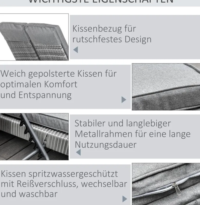 Outsunny Doppelliege grau Metall B/H/L: ca. 120x28x195 cm