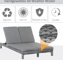 Outsunny Doppelliege grau Metall B/H/L: ca. 120x28x195 cm