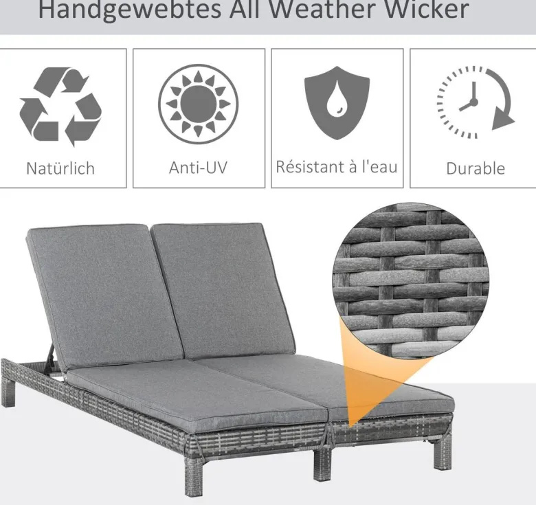 Outsunny Doppelliege grau Metall B/H/L: ca. 120x28x195 cm