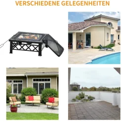 Outsunny Feuerschale schwarz Schiefer B/H/T: ca. 76x47x76 cm