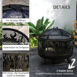 Outsunny Feuerschale schwarz Metall B/H/L: ca. 61x55x61 cm