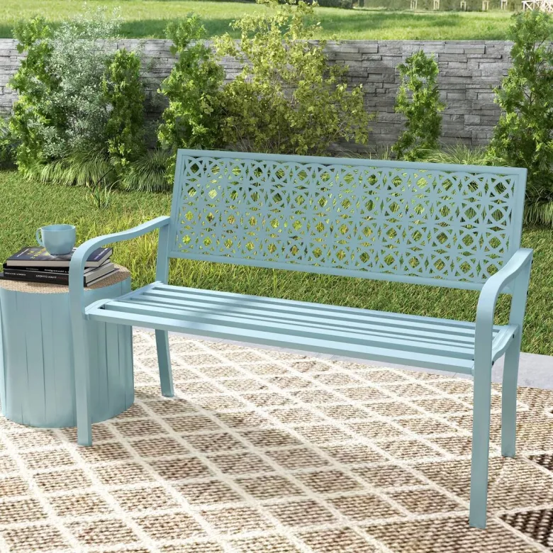 Outsunny Gartenbank blau Stahl B/H/L: ca. 63x85x127 cm