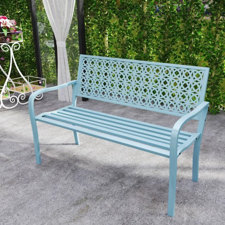 Outsunny Gartenbank blau Stahl B/H/L: ca. 63x85x127 cm