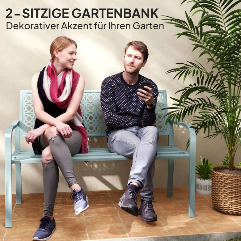 Outsunny Gartenbank blau Stahl B/H/L: ca. 63x85x127 cm