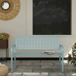Outsunny Gartenbank blau Stahl B/H/L: ca. 63x85x127 cm