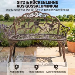 Outsunny Gartenbank bronze Eisen B/H/L: ca. 54x78x100 cm