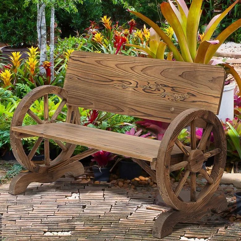Outsunny Gartenbank dunkelbraun Holz B/H/T: ca. 114x80x58 cm