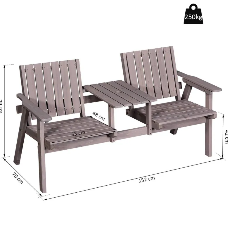 Outsunny Gartenbank grau Holz B/H/T/L: ca. 70x83x70x152 cm