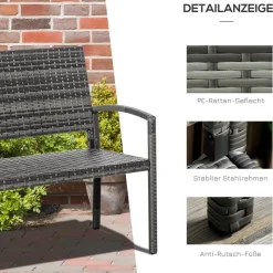 Outsunny Gartenbank grau Polyrattan B/H/L: ca. 60x122x85 cm