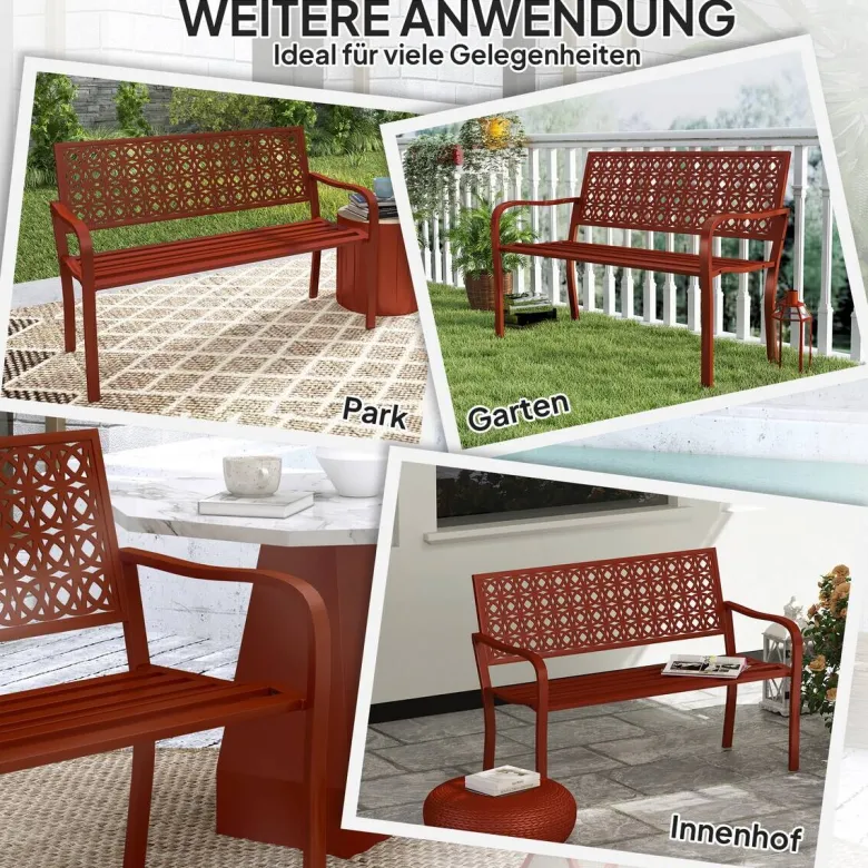 Outsunny Gartenbank rot Stahl B/H/L: ca. 63x85x127 cm