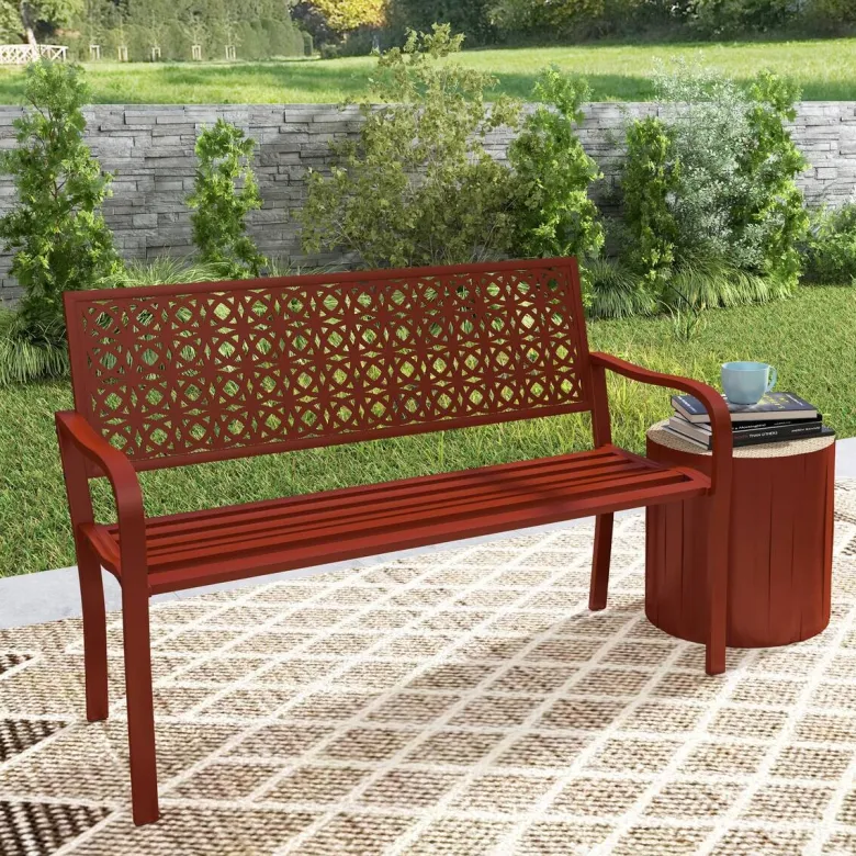 Outsunny Gartenbank rot Stahl B/H/L: ca. 63x85x127 cm