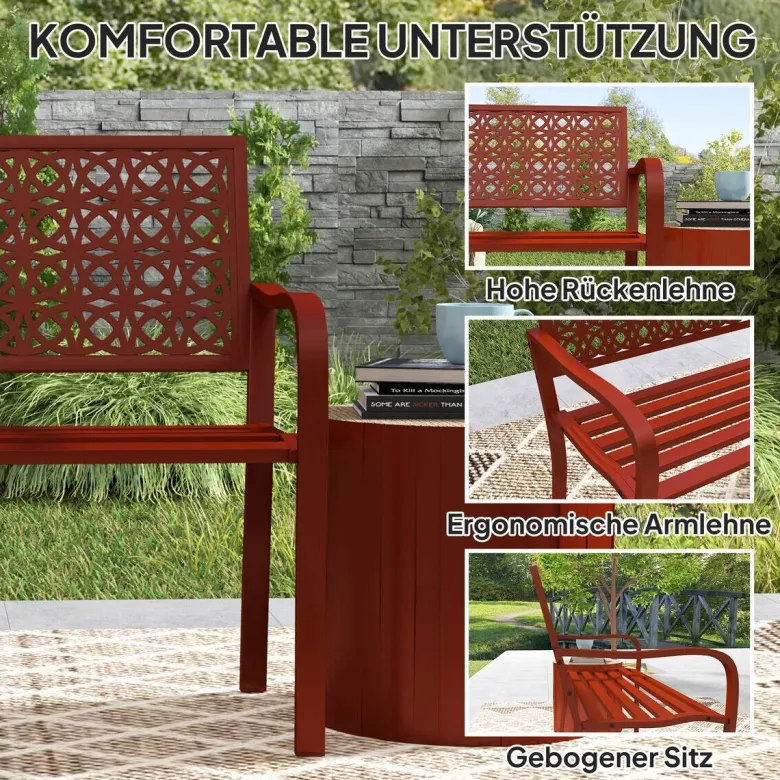Outsunny Gartenbank rot Stahl B/H/L: ca. 63x85x127 cm