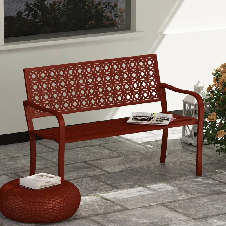 Outsunny Gartenbank rot Stahl B/H/L: ca. 63x85x127 cm