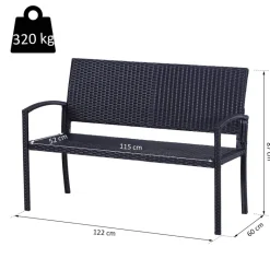 Outsunny Gartenbank schwarz Stahl B/H/L: ca. 60x87x122 cm