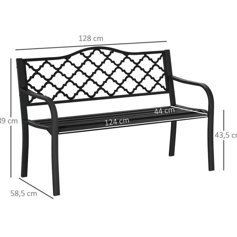 Outsunny Gartenbank schwarz Eisen B/H/L: ca. 58,5x89x128 cm