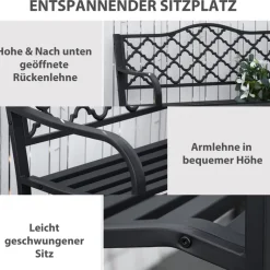 Outsunny Gartenbank schwarz Eisen B/H/L: ca. 58,5x89x128 cm