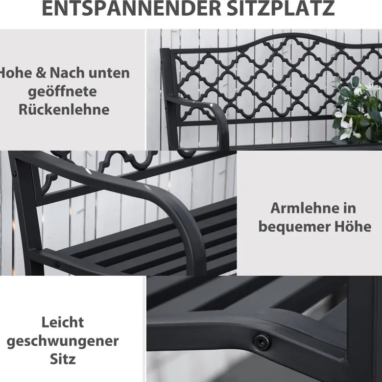 Outsunny Gartenbank schwarz Eisen B/H/L: ca. 58,5x89x128 cm