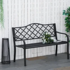 Outsunny Gartenbank schwarz Eisen B/H/L: ca. 58,5x89x128 cm