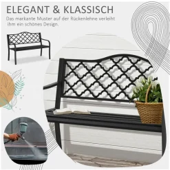 Outsunny Gartenbank schwarz Eisen B/H/L: ca. 58,5x89x128 cm