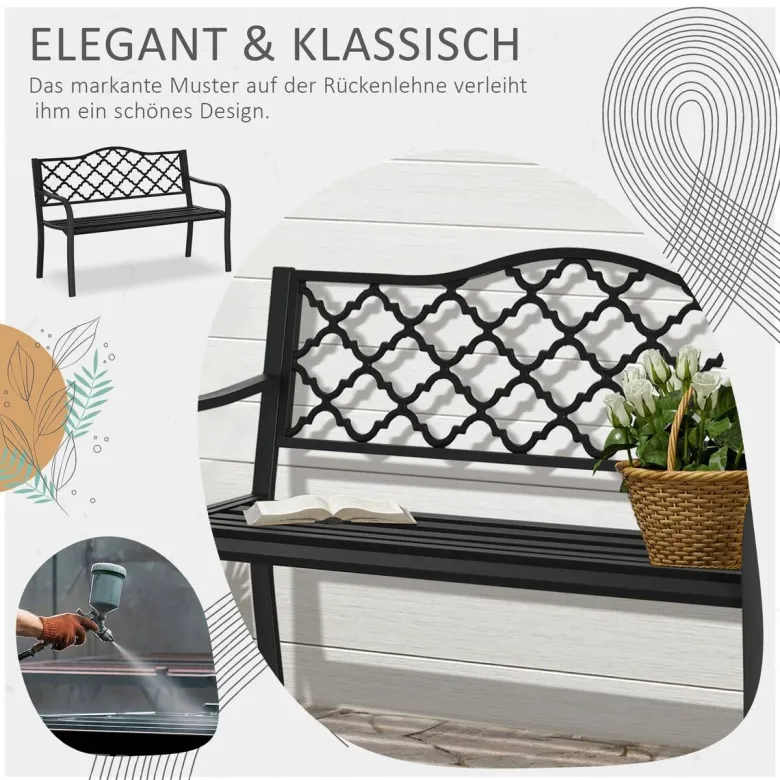 Outsunny Gartenbank schwarz Eisen B/H/L: ca. 58,5x89x128 cm