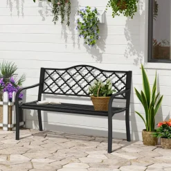 Outsunny Gartenbank schwarz Eisen B/H/L: ca. 58,5x89x128 cm