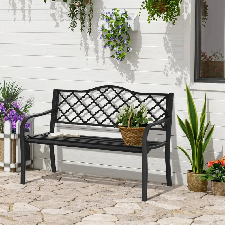 Outsunny Gartenbank schwarz Eisen B/H/L: ca. 58,5x89x128 cm