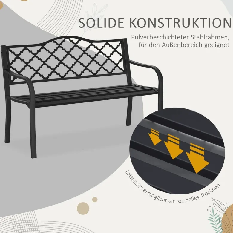 Outsunny Gartenbank schwarz Eisen B/H/L: ca. 58,5x89x128 cm
