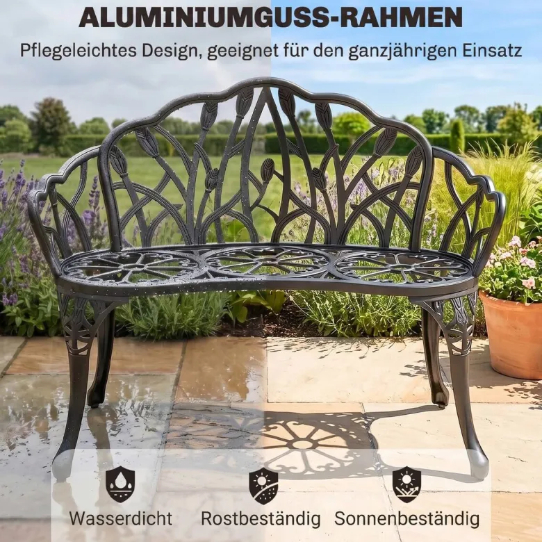 Outsunny Gartenbank schwarz Aluminium B/H/L: ca. 57x78x99 cm