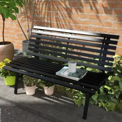 Outsunny Gartenbank schwarz Aluminium B/H/L: ca. 67x79x123 cm