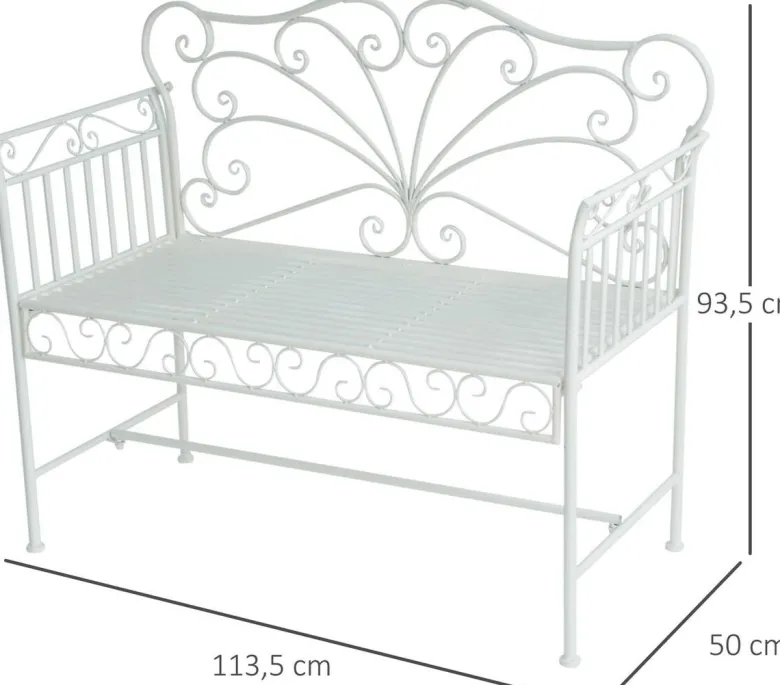 Outsunny Gartenbank weiß Metall B/H/T: ca. 114x94x50 cm