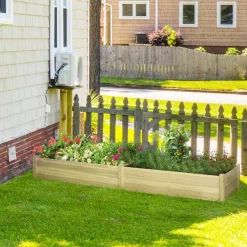 Outsunny Gartenbeet mit 2 Blumenkasten natur B/H/L: ca. 61,5x27x244 cm