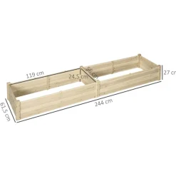 Outsunny Gartenbeet mit 2 Blumenkasten natur B/H/L: ca. 61,5x27x244 cm